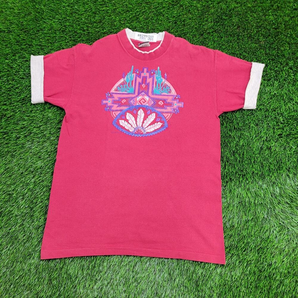Vintage 1994 Western Tribal Shirt Womens Large 20x27 Pink USA